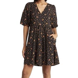 Madewell Dress Black Floral Cotton Poplin Mini Dress Size XS